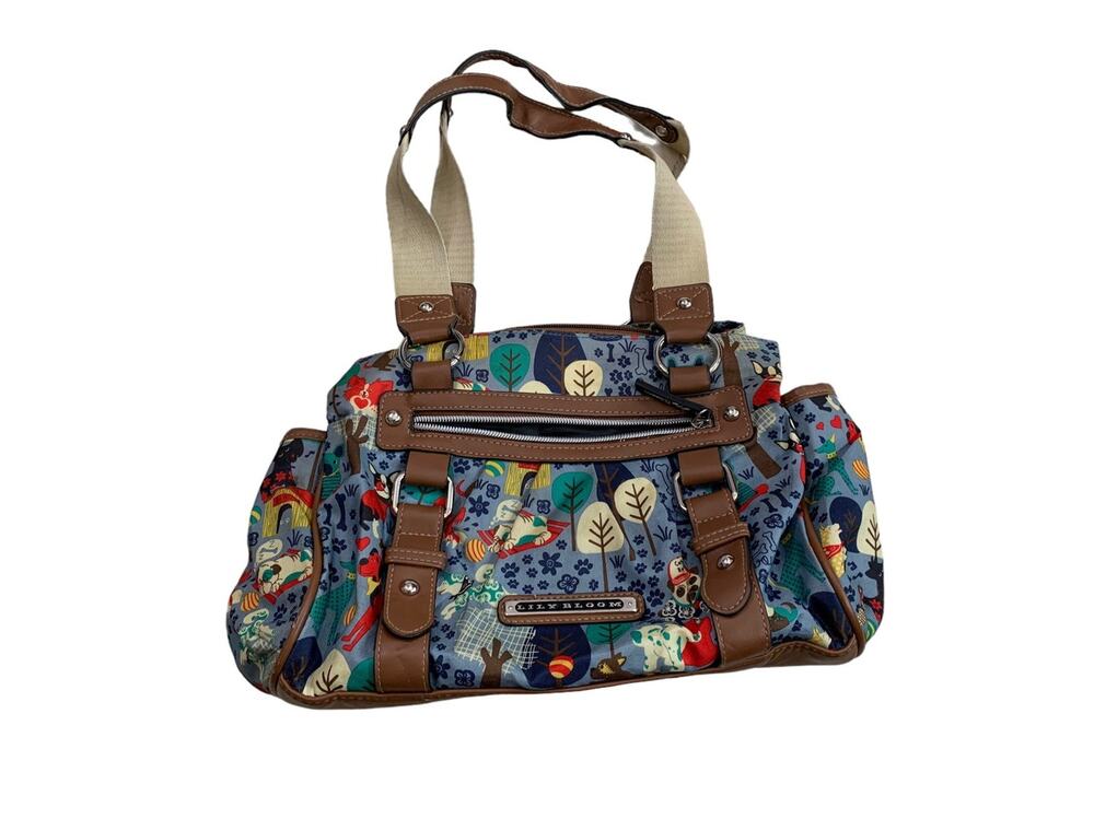 Lily Bloom Crossbody Shoulder Bag Triple Zipper Sections Puppy Dog Print FLAWS